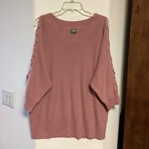 Soho New York & Co Pullover cut-out Lace up 3/4 sleeves Sweater XL - Picture 4 of 11